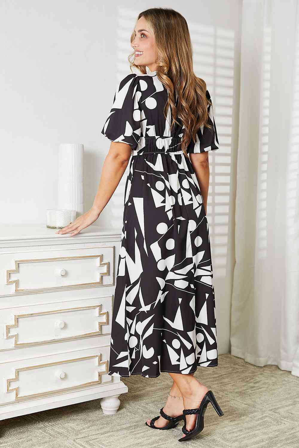 Printed Surplice Balloon Sleeve Dress - Body By J'ne