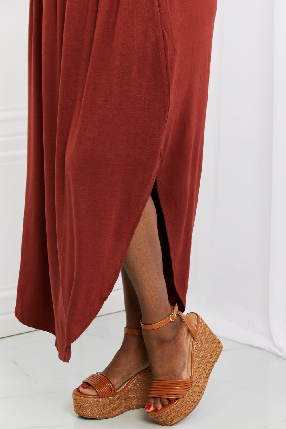 It's My Time Full Size Side Scoop Scrunch Skirt in Dark Rust - Body By J'ne