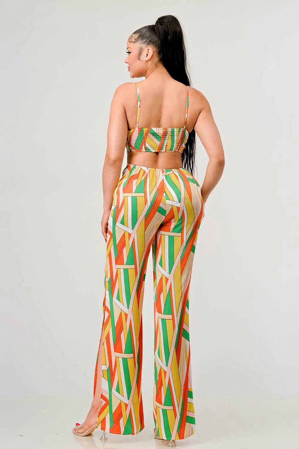 Luxe geo print satin bra top and palazzo jumpsuit - Body By J'ne
