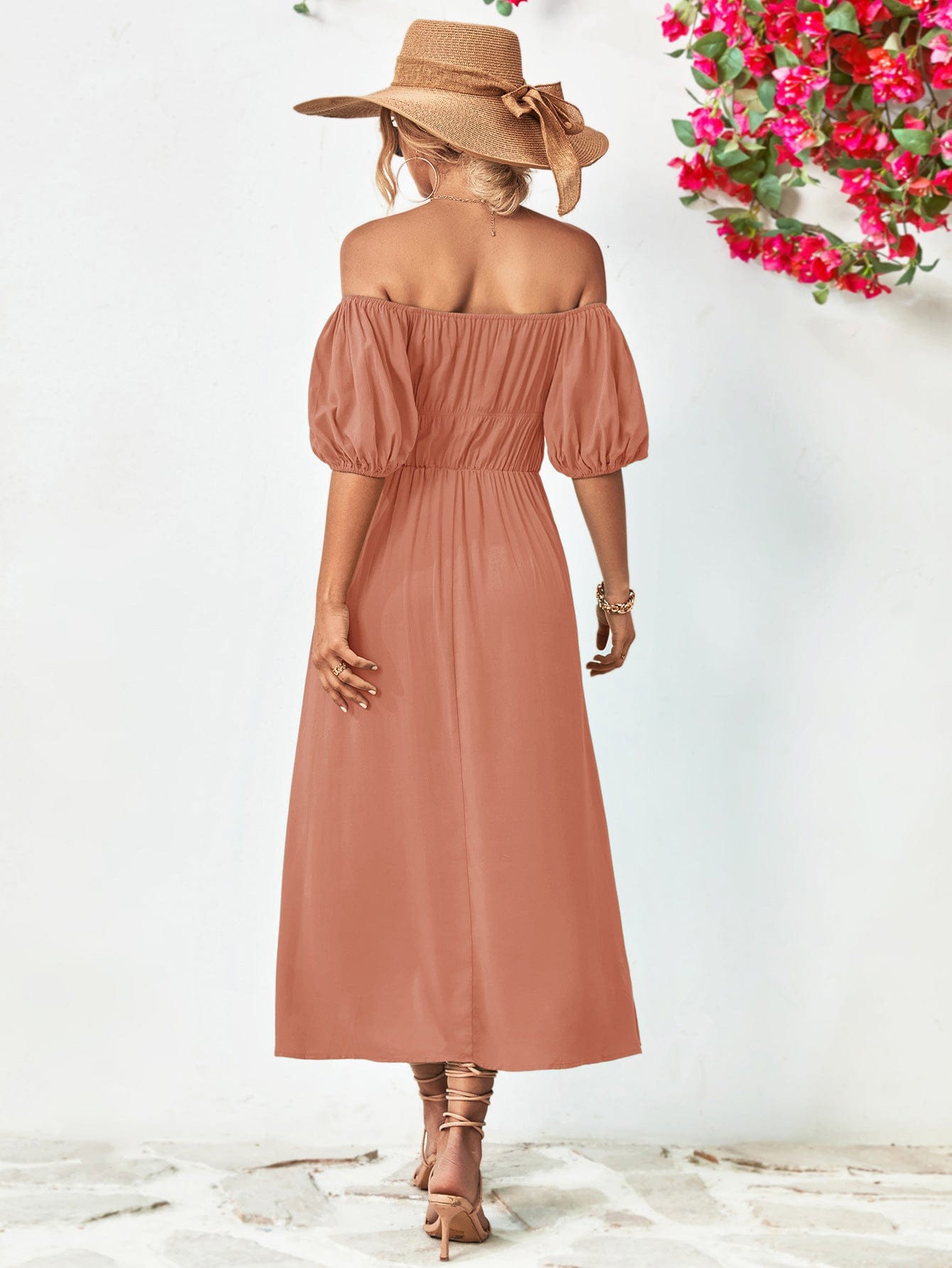 Off-Shoulder Balloon Sleeve Midi Dress - Body By J'ne