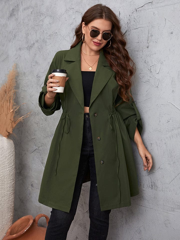 Plus Size Lapel Collar Roll-Tab Sleeve Trench Coat - Body By J'ne