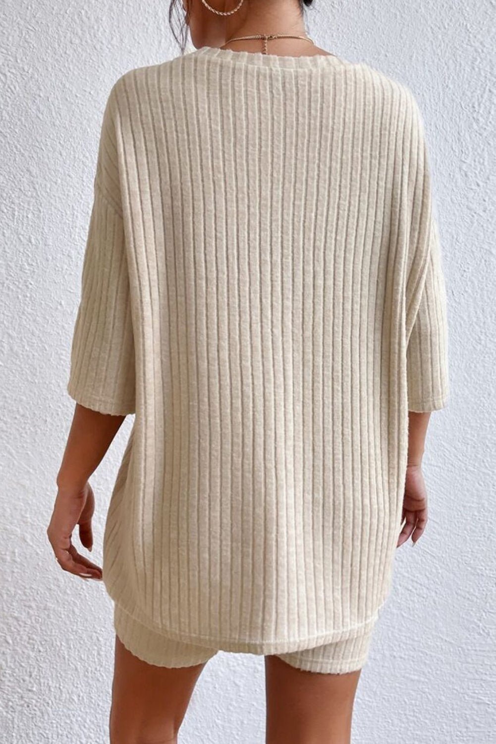 Round Neck Ribbed Top and Shorts Lounge Set - Body By J'ne