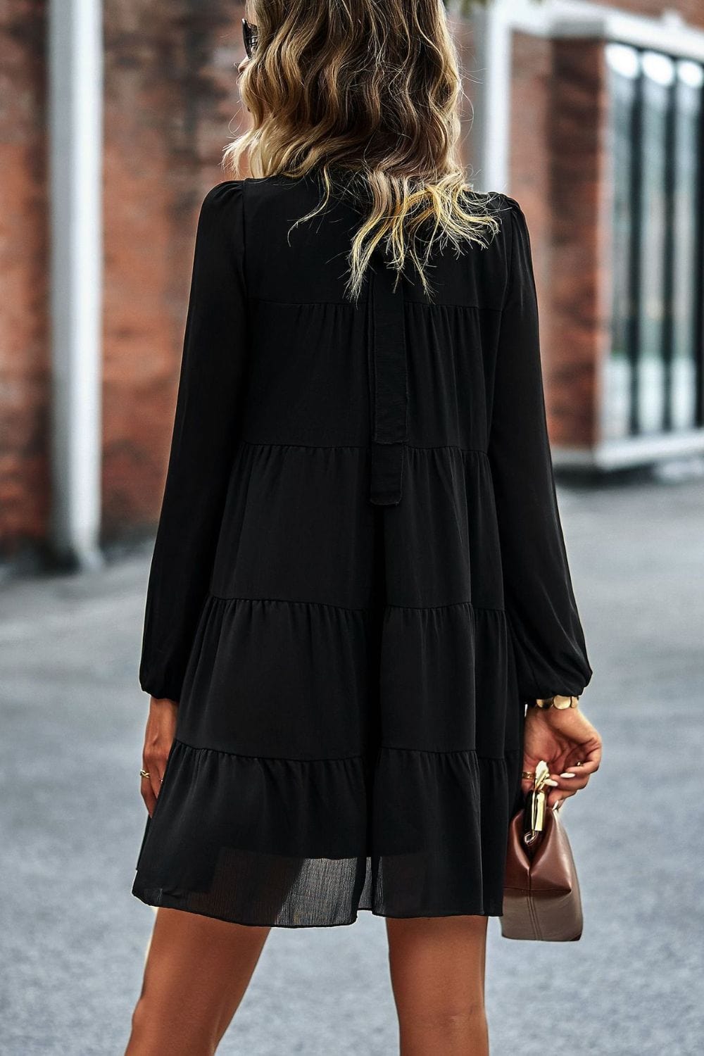 Tied Ruffle Collar Puff Sleeve Mini Dress - Body By J'ne