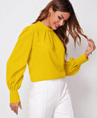 Ruched Mock Neck Long Sleeve Blouse