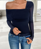 Devine Ruched Asymmetrical Long Sleeve T-Shirt