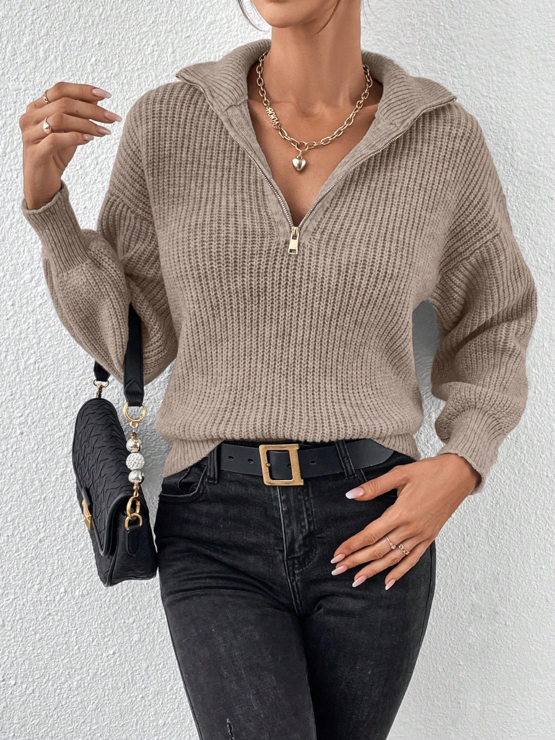 Honey Half Zip Dropped Shoulder Sweater - Body By J'ne
