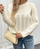 Perfee Openwork Round Neck Long Sleeve Sweater