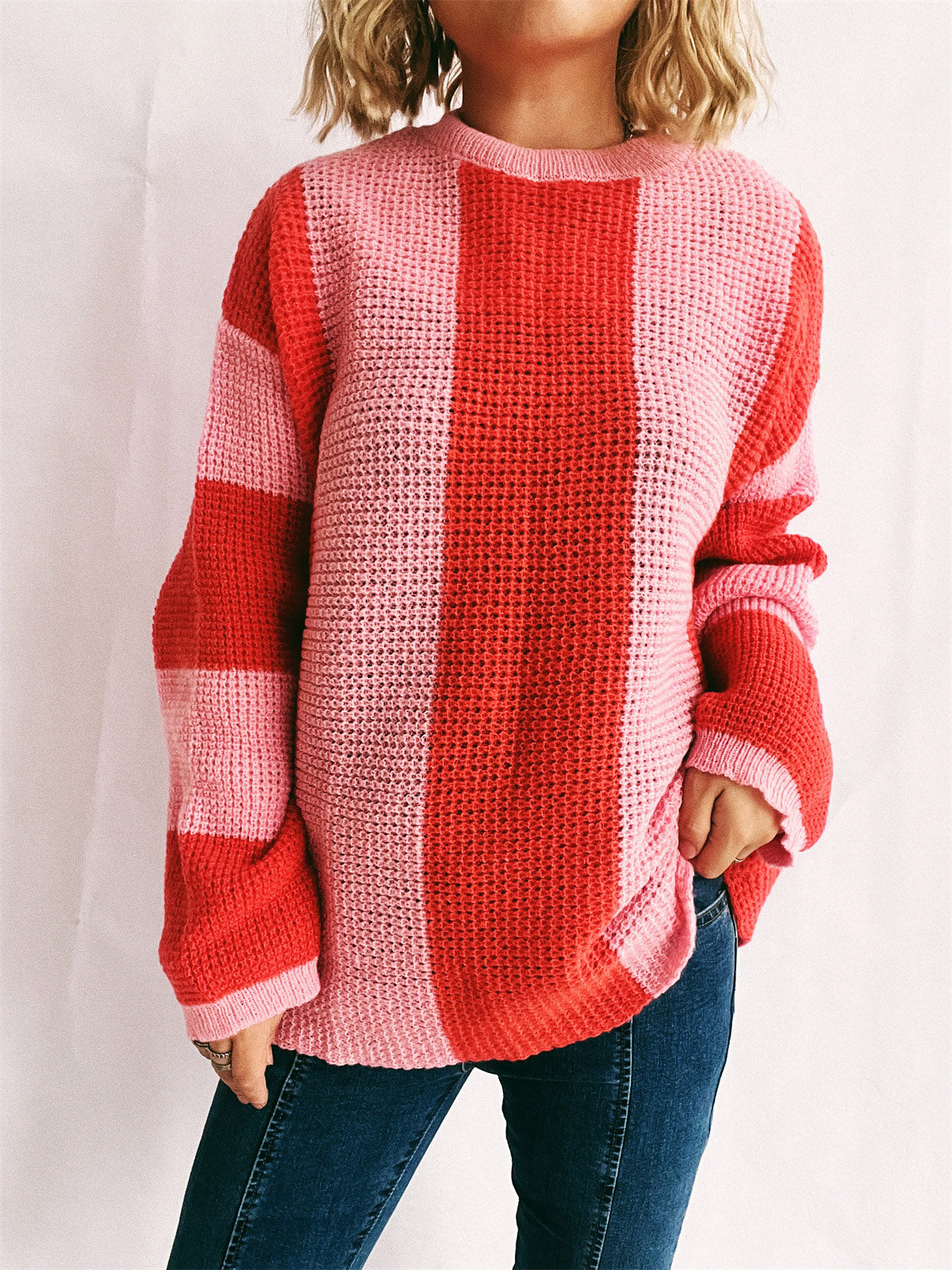 Color Block Round Neck Long Sleeve Sweater - Body By J'ne