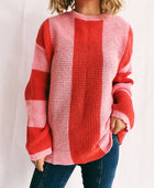 Color Block Round Neck Long Sleeve Sweater