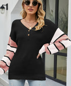 Color Block V-Neck Dropped Shoulder Sweater