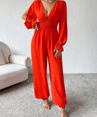 Plunge Smocked Flounce Sleeve Jumpsuit - Body By J'ne