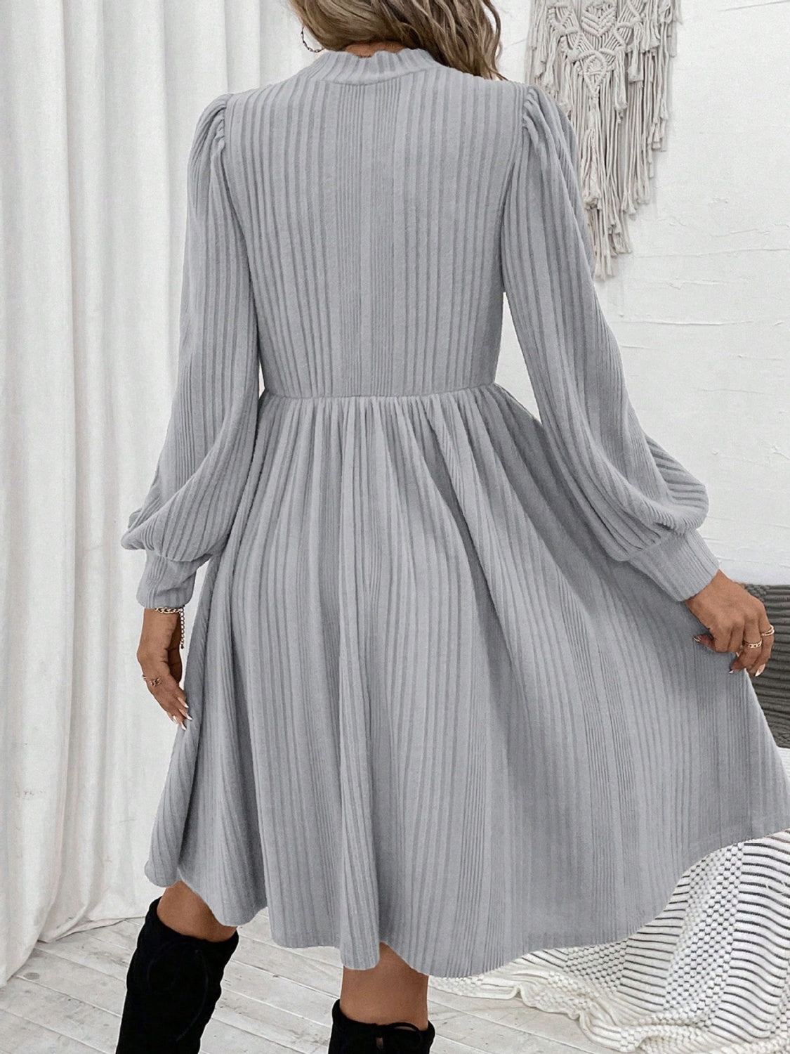 Textured Turtleneck Long Sleeve Dress - Body By J'ne