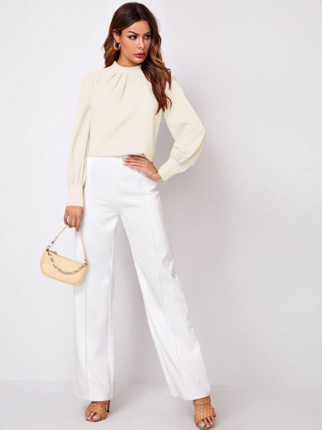Ruched Mock Neck Long Sleeve Blouse - Body By J'ne