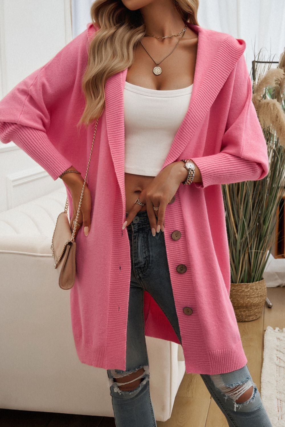 Devine Button Up Long Sleeve Hooded Cardigan - Body By J'ne