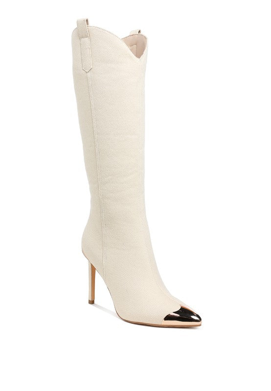 Ridda Metallic Cap Toe Denim Boots - Body By J'ne