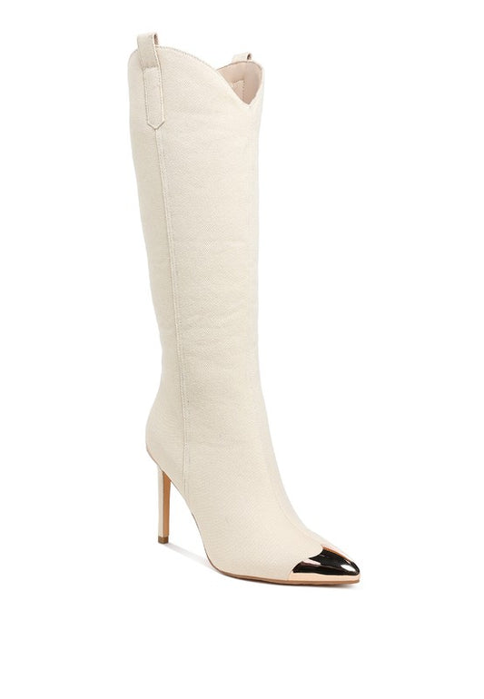 Ridda Metallic Cap Toe Denim Boots - Body By J'ne