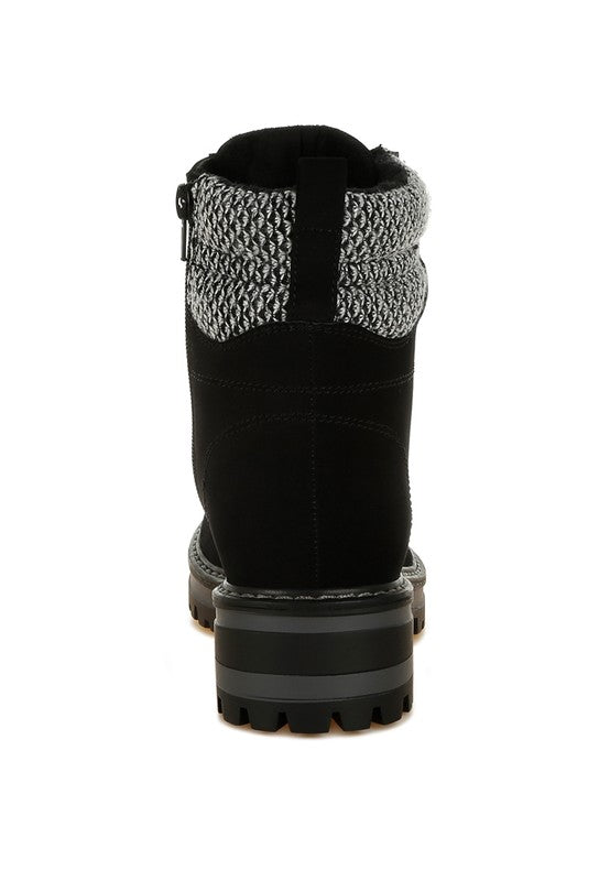 Mahisha Knitted Collar Zip-Up Hiker Boots - Body By J'ne