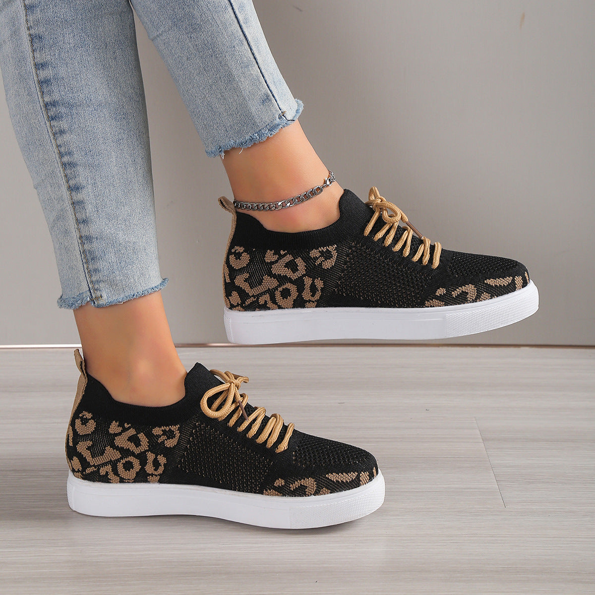 Lace-Up Leopard Flat Sneakers - Body By J'ne