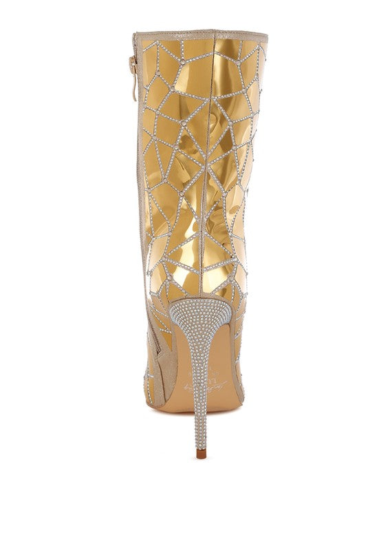 Echostage Rhinestones Embellished Metallic Boots - Body By J'ne