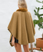 Fuzzy Trim Open Front Poncho