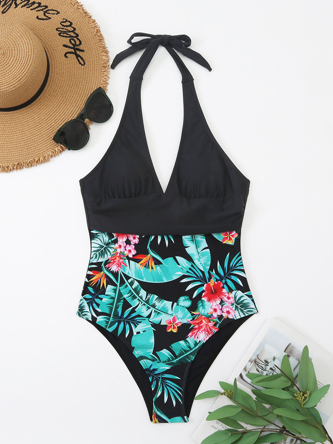 Printed Halter Neck One-Piece Swimwear - Body By J'ne