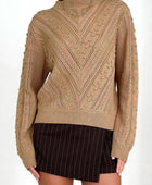 Perfee Openwork Round Neck Long Sleeve Sweater