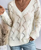 Openwork V-Neck Long Sleeve Sweater