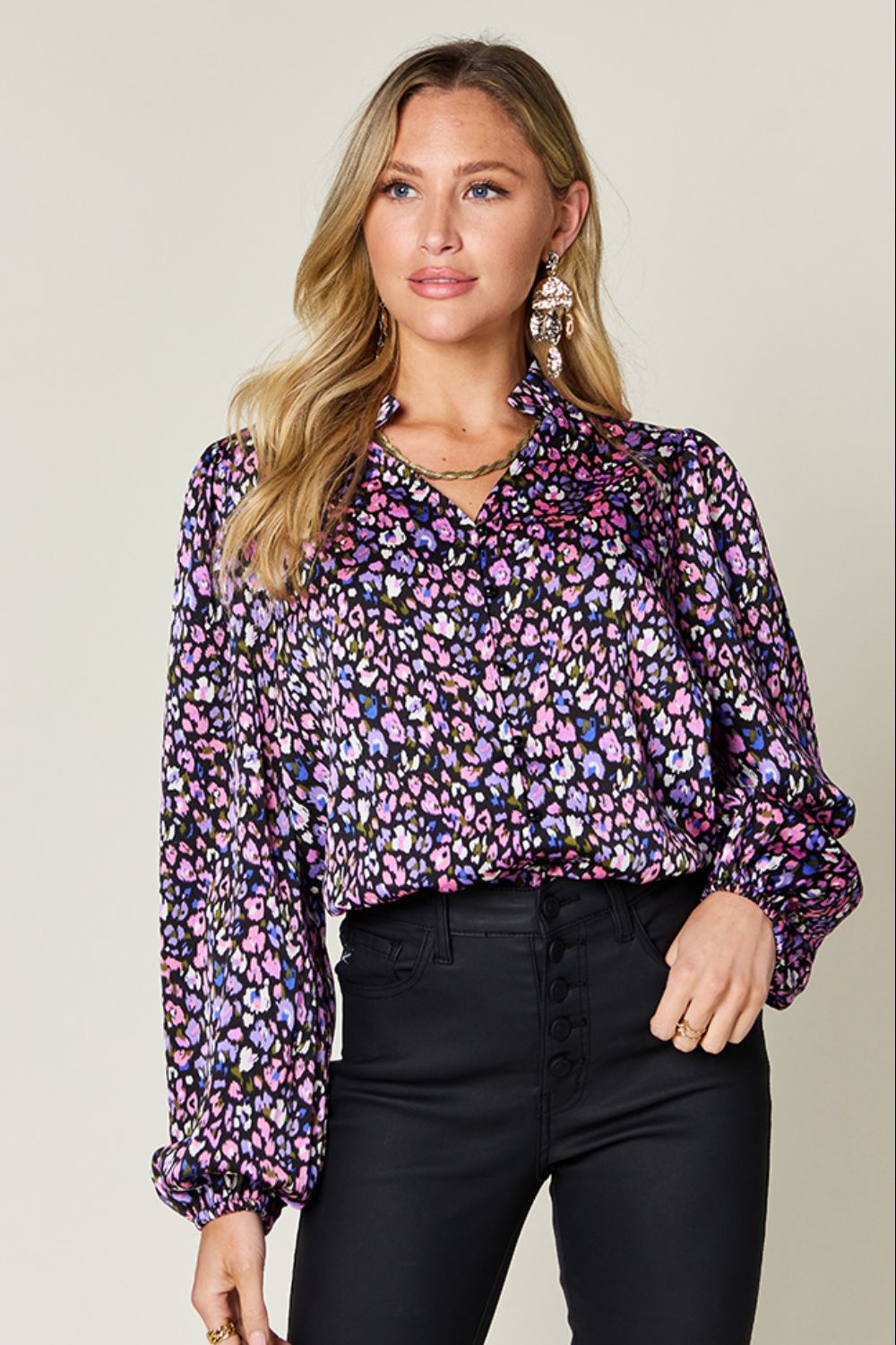 Full Size Printed Long Sleeve Blouse - Body By J'ne