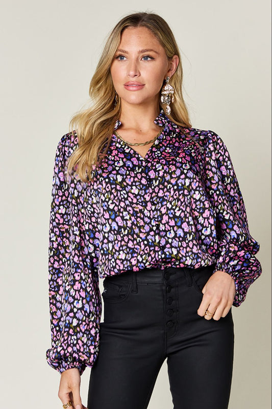 Full Size Printed Long Sleeve Blouse