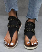 Studded Raw Hem Flat Sandals - Body By J'ne