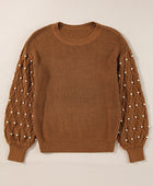 Pearl Detail Round Neck Long Sleeve Sweater