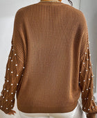 Pearl Detail Round Neck Long Sleeve Sweater