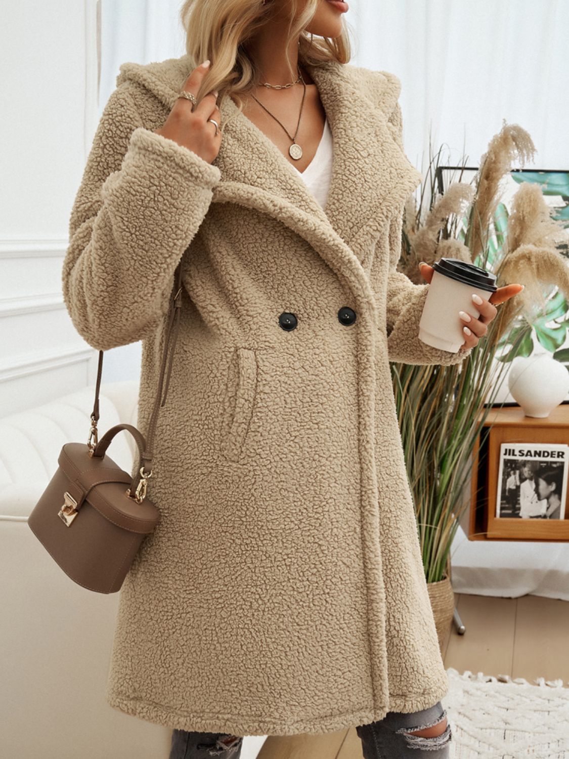 Devine Pocketed Long Sleeve Hooded Teddy Coat - Body By J'ne