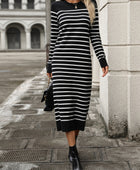 Striped Round Neck Long Sleeve Dress