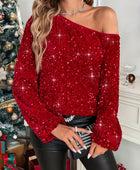 Sequin One Shoulder Long Sleeve Blouse