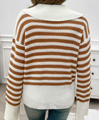 Devine Striped Collared Neck Long Sleeve Sweater