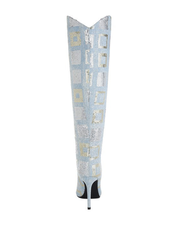 Sharmin Checkered Sequin Knee High Boots - Body By J'ne