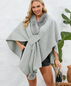 Fuzzy Trim Open Front Poncho