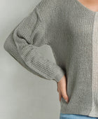 Contrast Color V-Neck Long Sleeve Pullover Sweater