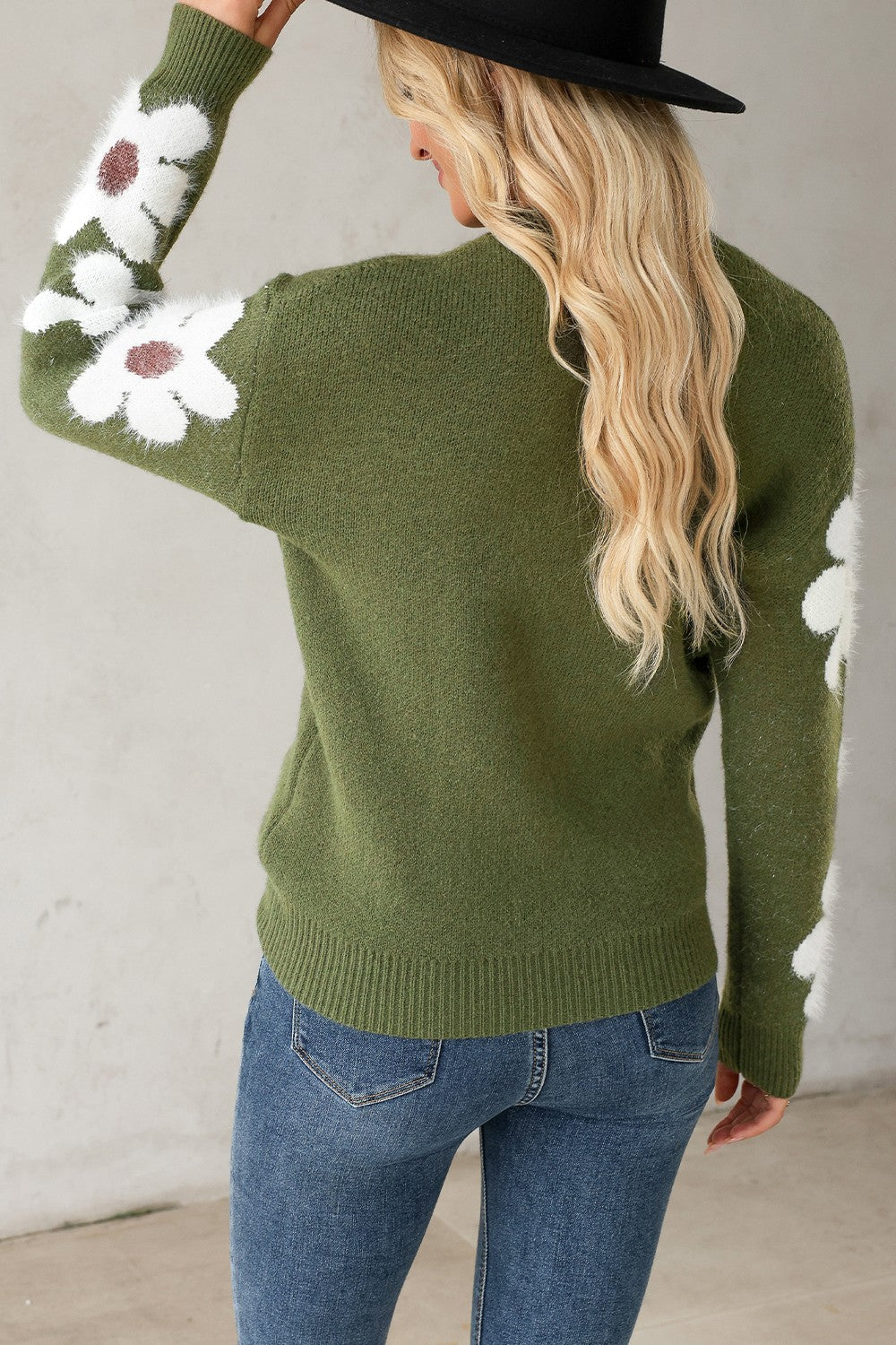 Flower Round Neck Long Sleeve Sweater - Body By J'ne