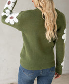 Flower Round Neck Long Sleeve Sweater