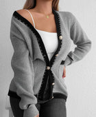 Contrast Trim Button Up Long Sleeve Cardigan