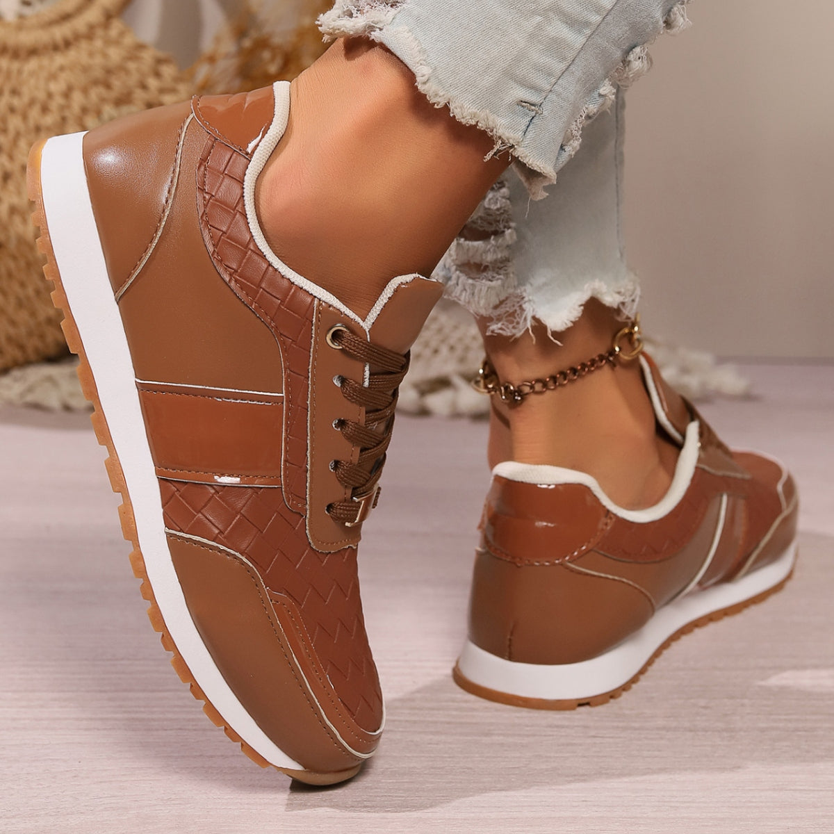 Lace-Up PU Leather Sneakers - Body By J'ne