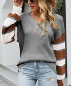 Color Block V-Neck Dropped Shoulder Sweater