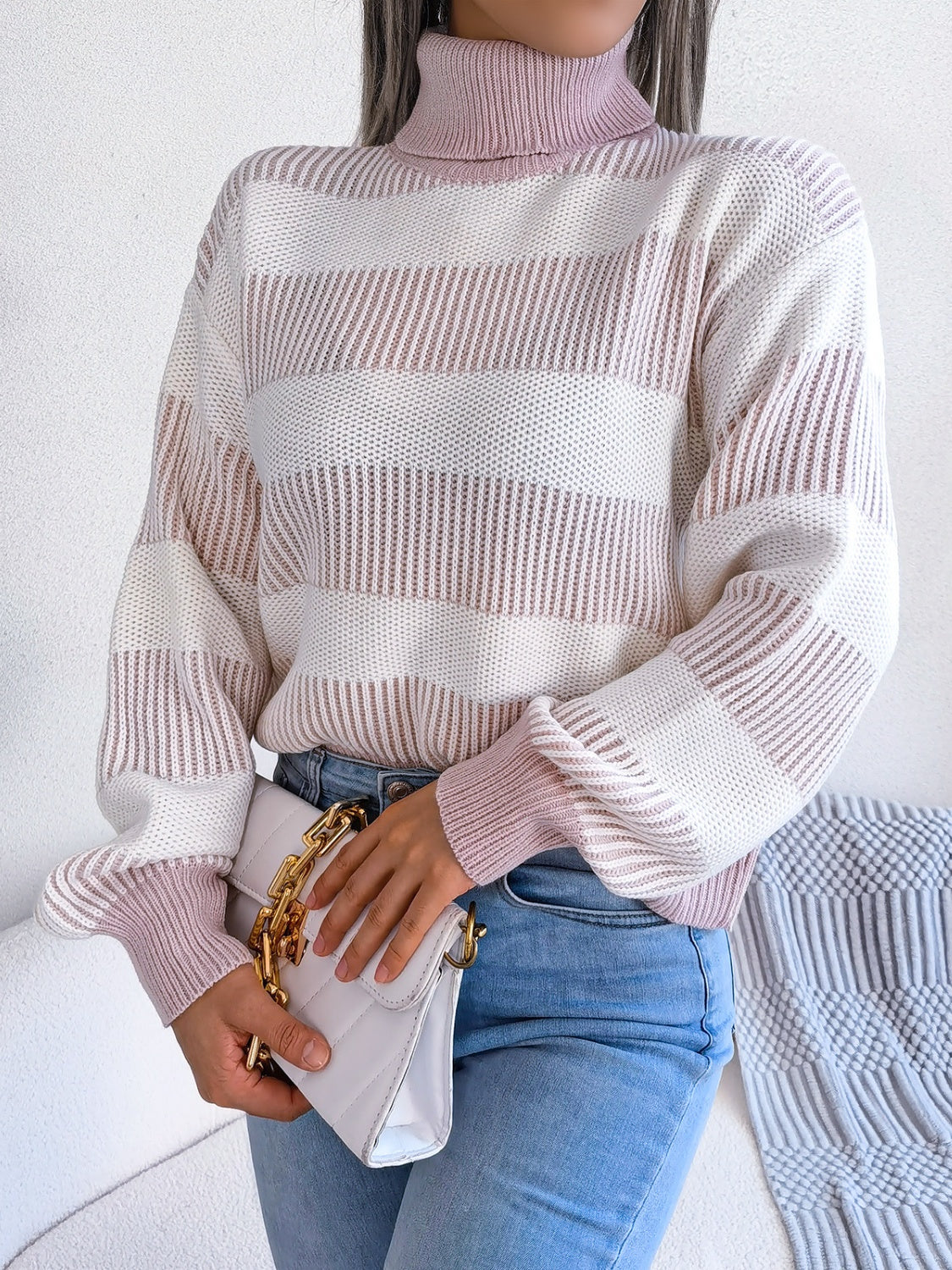 Striped Turtleneck Long Sleeve Sweater - Body By J'ne