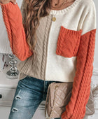 Color Block Round Neck Long Sleeve Sweater