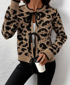 Perfee Tied Leopard Long Sleeve Cardigan