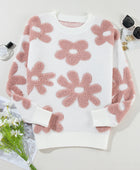 Flower Round Neck Long Sleeve Knit Top