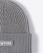 NEWYORK Patch Rib-Knit Cuffed Beanie