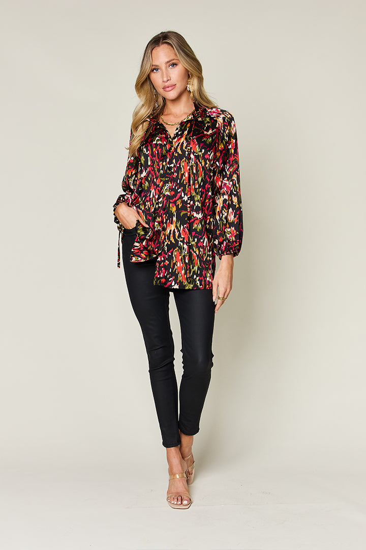 Full Size Printed Button Up Long Sleeve Shirt - Body By J'ne